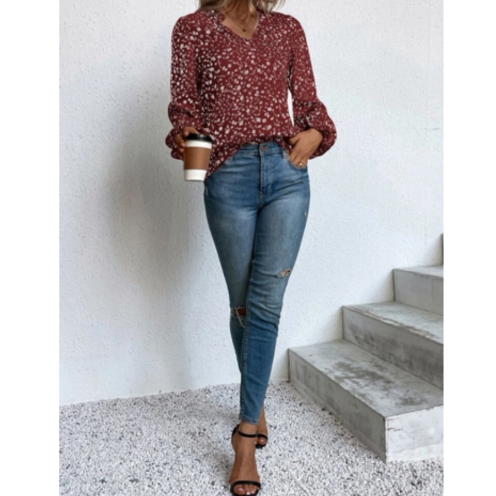 Boho floral print flounce sleeve blouse - Picture 6 of 6